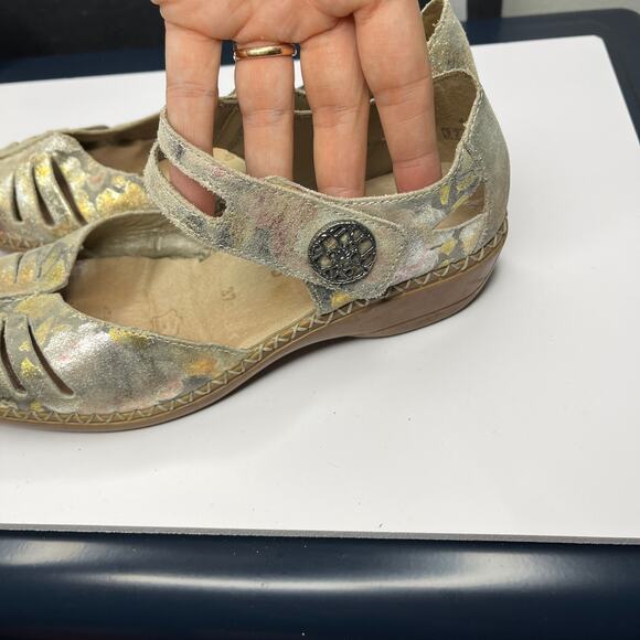 Remonte Women's Shoes 37 6 Gold Metallic Floral Leather Mary Jane Comfort - Picture 5 of 9